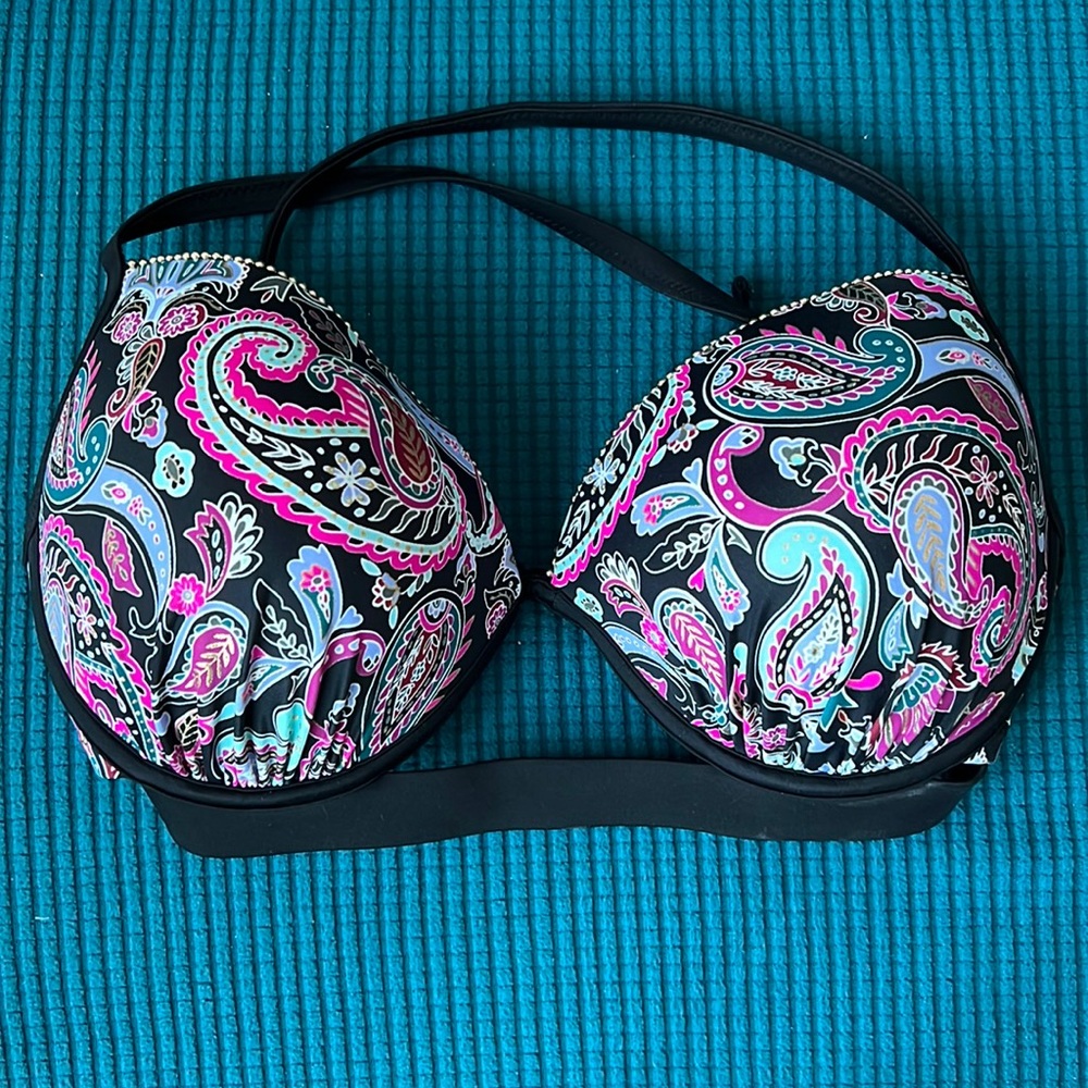 Shade & Shore Paisley Bikini Top - Black, Pink, Blue